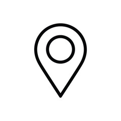 Simple black outline location pin icon on a white background