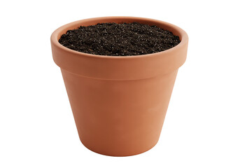 Isolated Transparent Background of Terracotta Pot with Soil Gardening