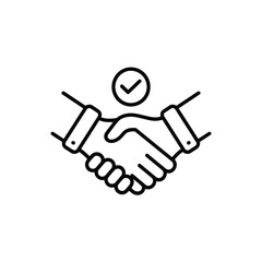 Successful business partnership agreement confirmed with handshake and check mark icon
