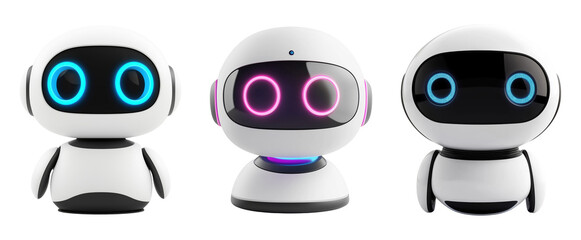 Three ai assistants or chat bots isolated on transparent background