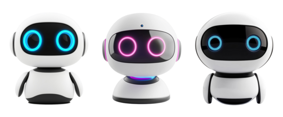 Three ai assistants or chat bots isolated on transparent background