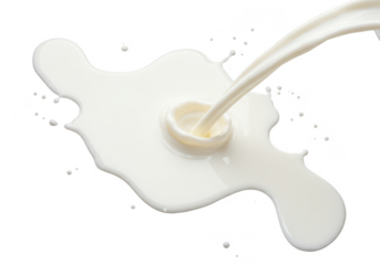 Isolated Transparent Background of White Milk Splash and Pouring Stream