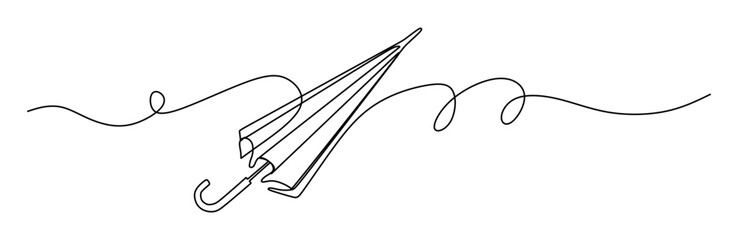 Continuous line art of a closed umbrella. Prepare an umbrella before it rains. This icon is for wall decoration or banners at umbrella supply stores.