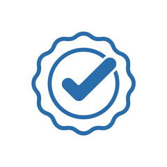 Blue checkmark inside a circular badge with a scalloped edge