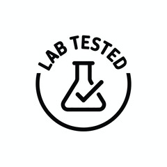Black and white circular icon with lab flask and check mark symbolizing lab tested quality © Mst