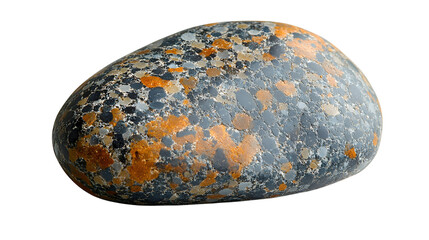 Realistic close-up of a smooth granite pebble with speckles. Studio lighting, isolated on a pure Transparent background with shadow.