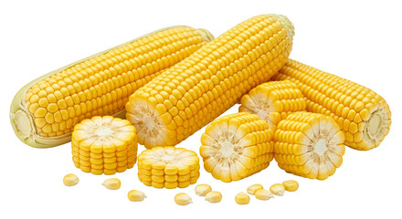 Isolated Transparent Background with Stacked Fresh Yellow Corn Cob Maize