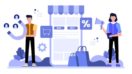E-commerce seller setting discount pricing strategy, flat vector illustration