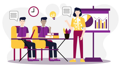 HR specialist organizing diversity training session, flat vector illustration