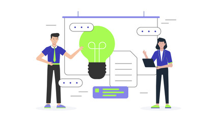 Product team managing user feedback database, flat vector illustration