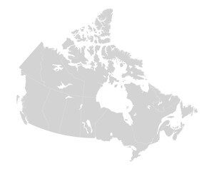 Vector map of Canada with province borders. Minimal grey design, perfect for infographics, presentations, education, travel, political or geographic content. Isolated on white background.