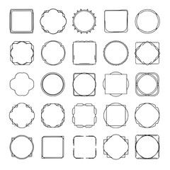 Collection of 25 minimal line frames and borders in various geometric and decorative shapes, ideal for design elements.