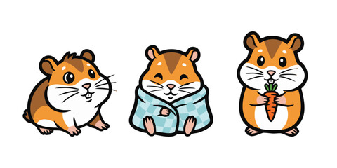 Adorable Hamster Cartoon Illustrations in Different Poses Expression