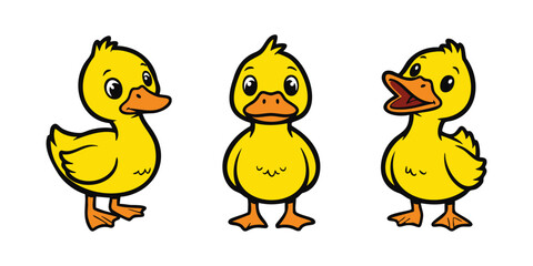 Adorable Yellow Ducks Cartoon Illustrations in Different Poses Expression
