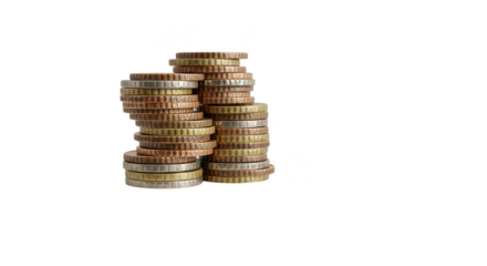 Isolated Transparent Pile of European Coins Currency Wealth and Investment