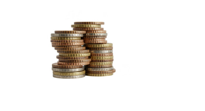 Isolated Transparent Pile of European Coins Currency Wealth and Investment