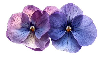 Realistic pressed pansy flower, showing delicate petals. Soft lighting, isolated on a pure Transparent background.