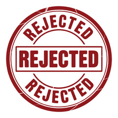 Red rejected stamp seal with grunge texture on white background