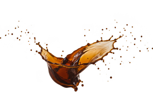 Isolated Abstract Dynamic Brown Liquid Splash Against Transparent Background - Powered by Adobe