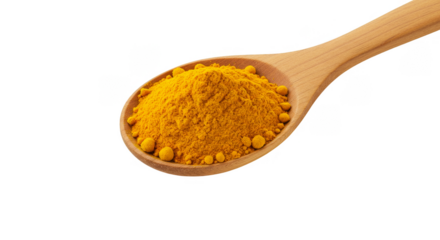 Isolated Transparent Spoon of Yellow Turmeric Powder Spice Background