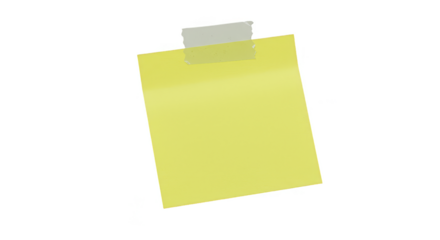 Isolated Transparent Sticky Yellow Note with Tape on Black Background