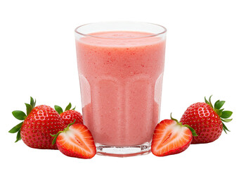 Isolated Transparent Strawberry Smoothie Glass with Strawberries and Fresh Fruit