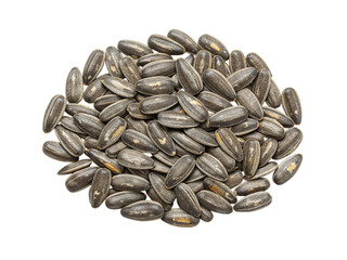 A pile of striped sunflower seeds with a natural texture isolated on transparent background