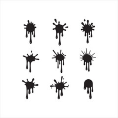 Collection of black dripping splatter shapes and liquid blob designs
