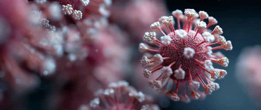 A macro camera angle of a virus model depicting a bodily infection.