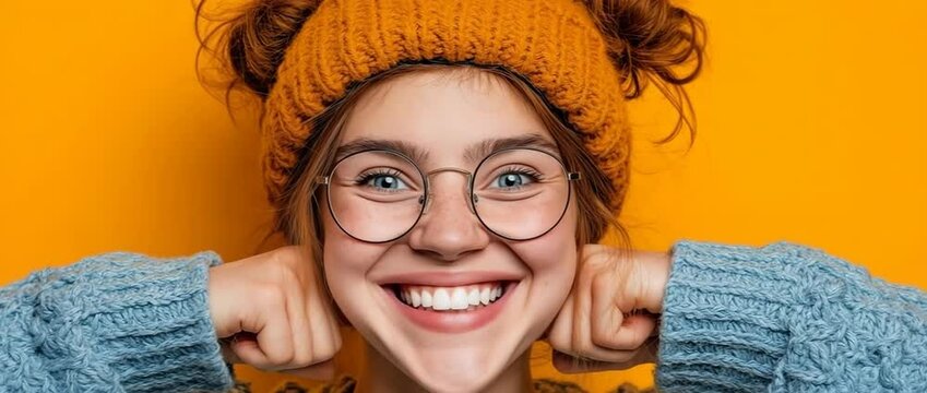 Adolescent hipster girl grabbing her head and pulling faces