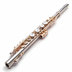 Fototapeta premium Silver Flute, Musical Instrument on white background