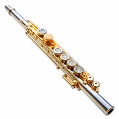 Fototapeta premium Gold Plated Flute, Musical Instrument on white background