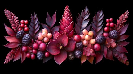 Bunch of colorful floral blooms with green leaves

