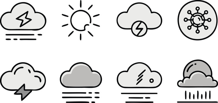  8 Minimal Cloud & Air Speed Icons Set – Flat Vector Design on White Background