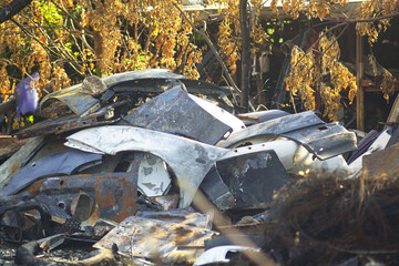Burnt cars bodys after a devastating fire. Insurance event: damage to the property of a local...