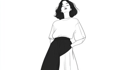 A woman is wearing a black skirt and white shirt