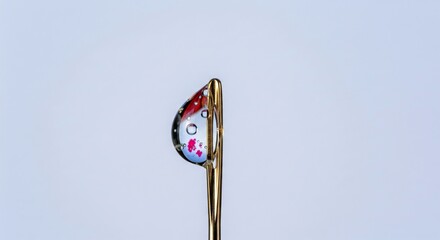Macro Photography of a Water Droplet on a Needle - Abstract Reflection & Bubbles copy space