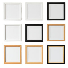 Isolated Background Collection Of Empty Square Frames In White Black Gold