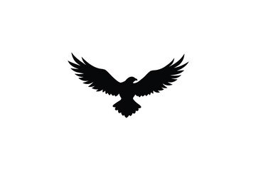 Obraz premium Soaring Eagle with Open Wings in Black Silhouette Against White Background for Graphic Design silhouette