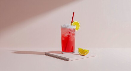 Refreshing Pink Lemonade Drink Still Life with Minimalist Background copy space