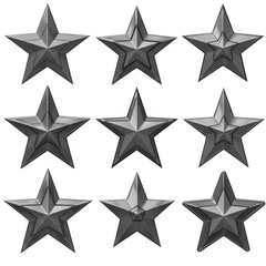 Obraz premium Isolated Background of 3D Metallic Stars in Silver Gray Color