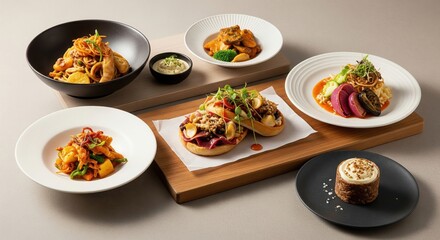 Gourmet Food Platter: Diverse Dishes, Artful Presentation, and Culinary Delights.