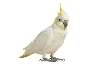 Isolated Tropical White Parrot Cockatoo Bird with Yellow Crest on Png