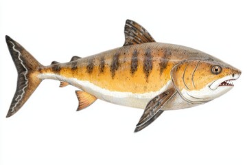 Obraz premium Detailed Light Orange Fish with Brown Stripes Illustration on White Background