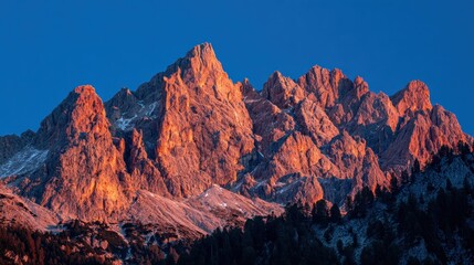 Mountain peaks bathed in golden light