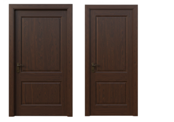 Isolated Two Wooden Brown Door Panels On Transparent Background