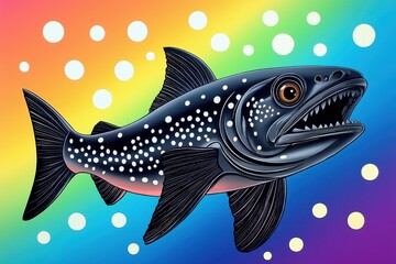 Fototapeta premium Detailed Prehistoric Fish Illustration with Rainbow Background