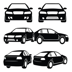 Obraz premium Automobile vector icon set, a collection of car, truck, and sport vehicle silhouettes for transport and traffic design