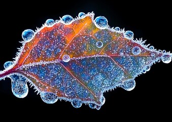 Obraz premium Nature’s Crystal Masterpiece A Leaf Wrapped in Morning Jewels Frozen in Time and Color The Beauty of Detail Revealed
