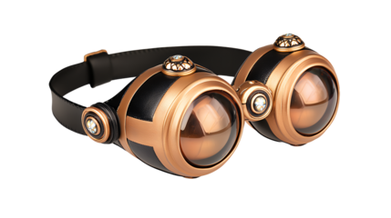 Detailed Steampunk Goggles with Copper Trim and Black Strap on Transparent Background